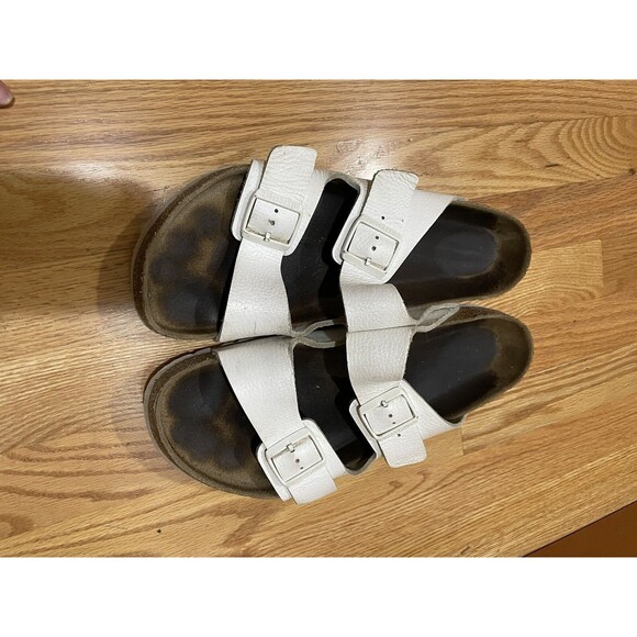 Men’s Birkenstock Arizona Sandals Size 45 White Leather slip on shoes US Size 11